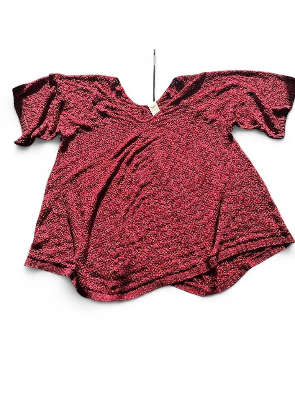 Faded Glory Maroon Crochet Knit Short Sleeve Sweater XXL